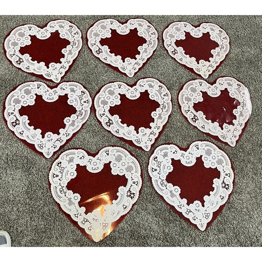 Vintage Valentine's Day Die Cut Transparent Plastic Decorations Lot Of 8‎ Hearts